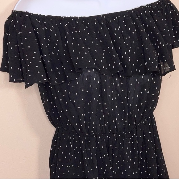 Size 6 TopShop Black White Polka Dot Romper Ruffle Off Shoulder Style Pinup - Picture 7 of 13